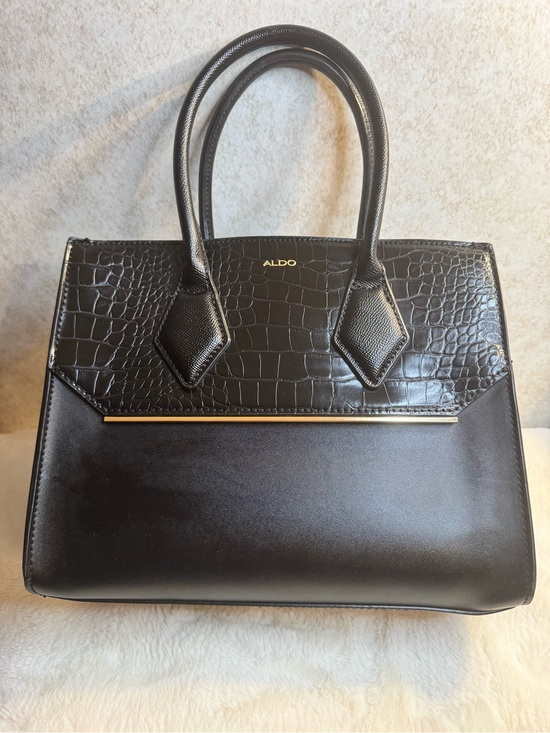 Aldo Handbags - Aldo Black Croc-Trim Satchel with Gold Accent